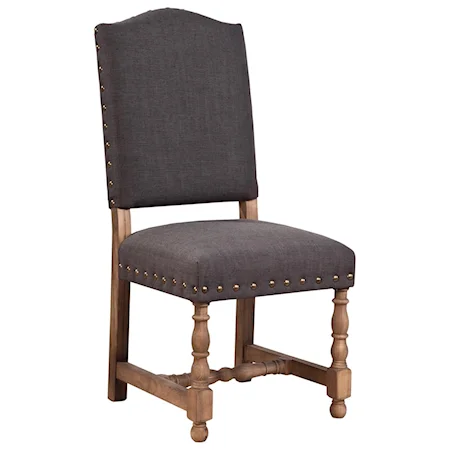 Solid Oak Linen Madrid Chair with Nailheads